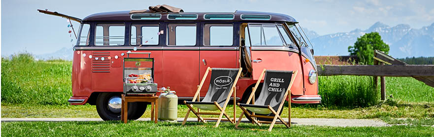 Gasgrill BBQ-Portable Videro G2-P VW Bully mit Gasgrill und Liegestühlen