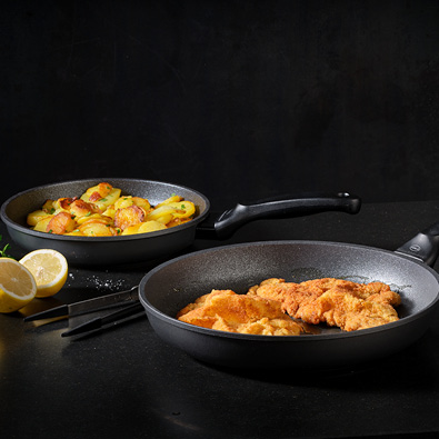 Cadini Bratpfannen 24 cm und 28 cm Schnitzel und Bratkartoffeln in den Cadini Bratpfannen 24 cm und 28 cm